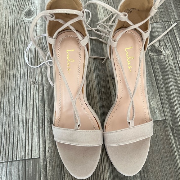 Lulu's I Slay Nude Suede Lace up platform heels - Picture 3 of 10